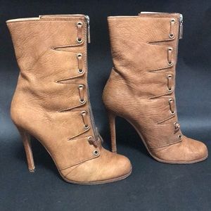 Giuseppe Zanotti by Thakoon Designer Brown High Heeled Stiletto Zipper BOOTIES
